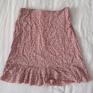 Brandy Melville Pink Floral Cara Ruffle Skirt